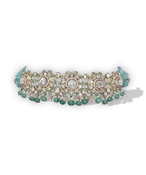 EMERALD GRANDEUR POLKI NECKLACE